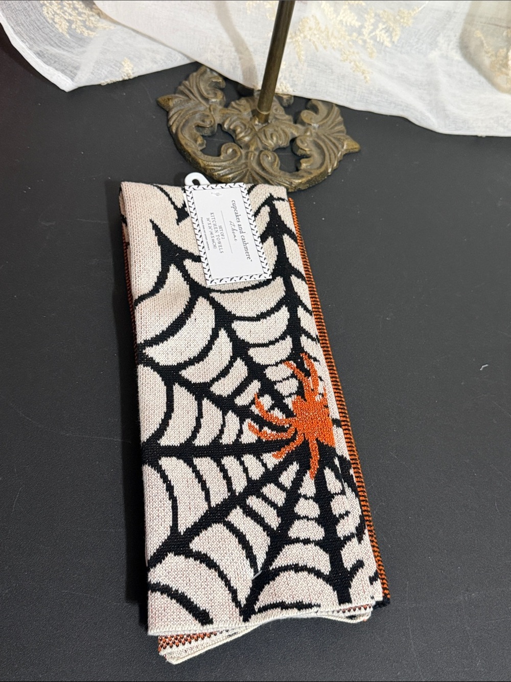 Cupcake and cashmere Halloween spider set of two kitchen towels